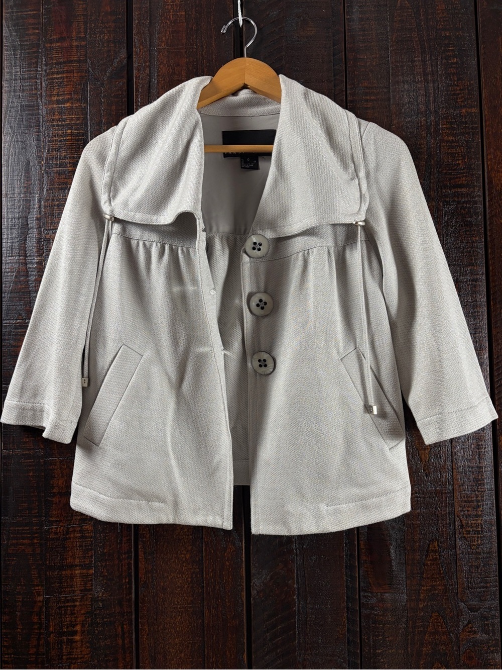 YANSI FUGEL Gray 3/4 Sleeve Collared Short Jacket Size 0